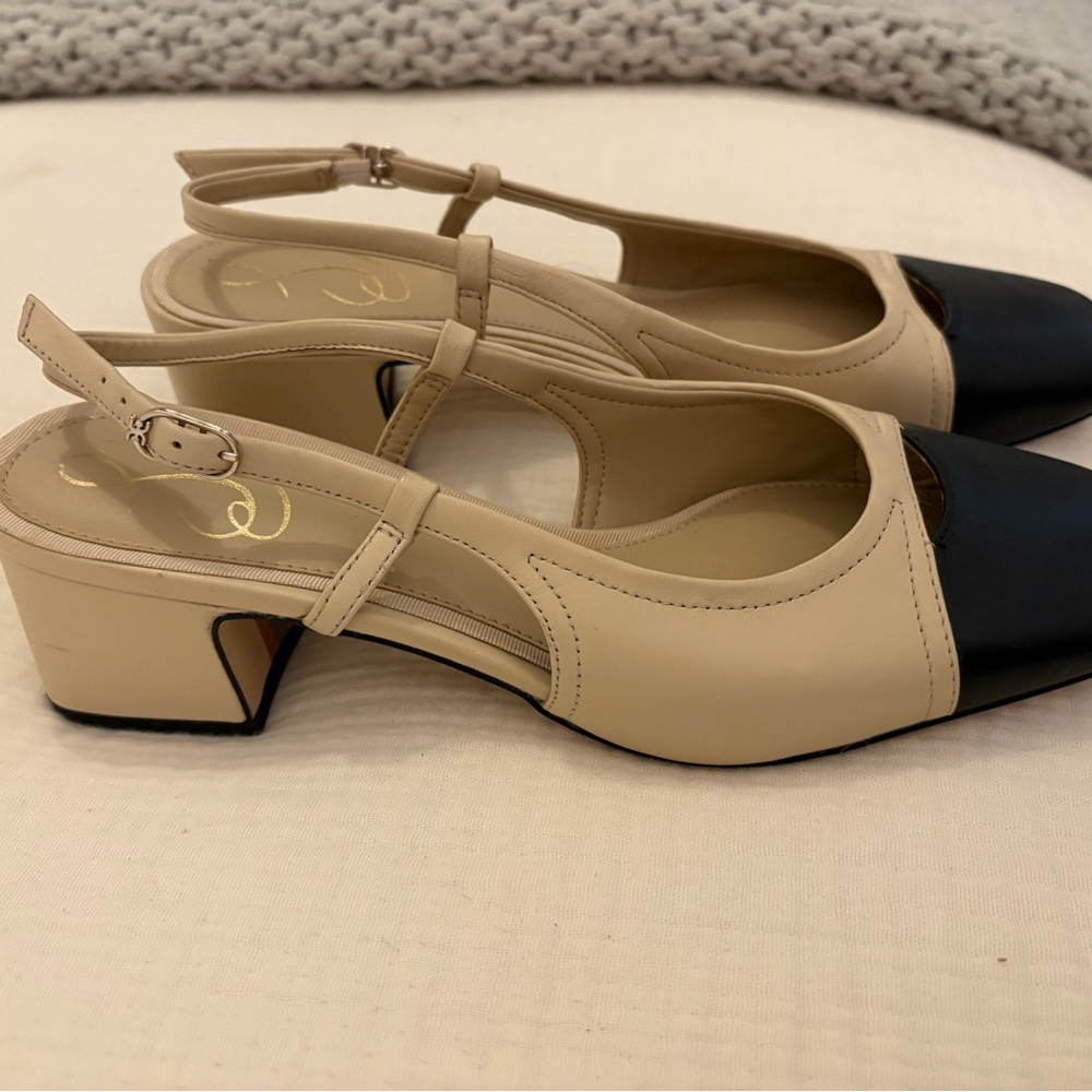 Sam Edelman Beige and Black Slingback Heels